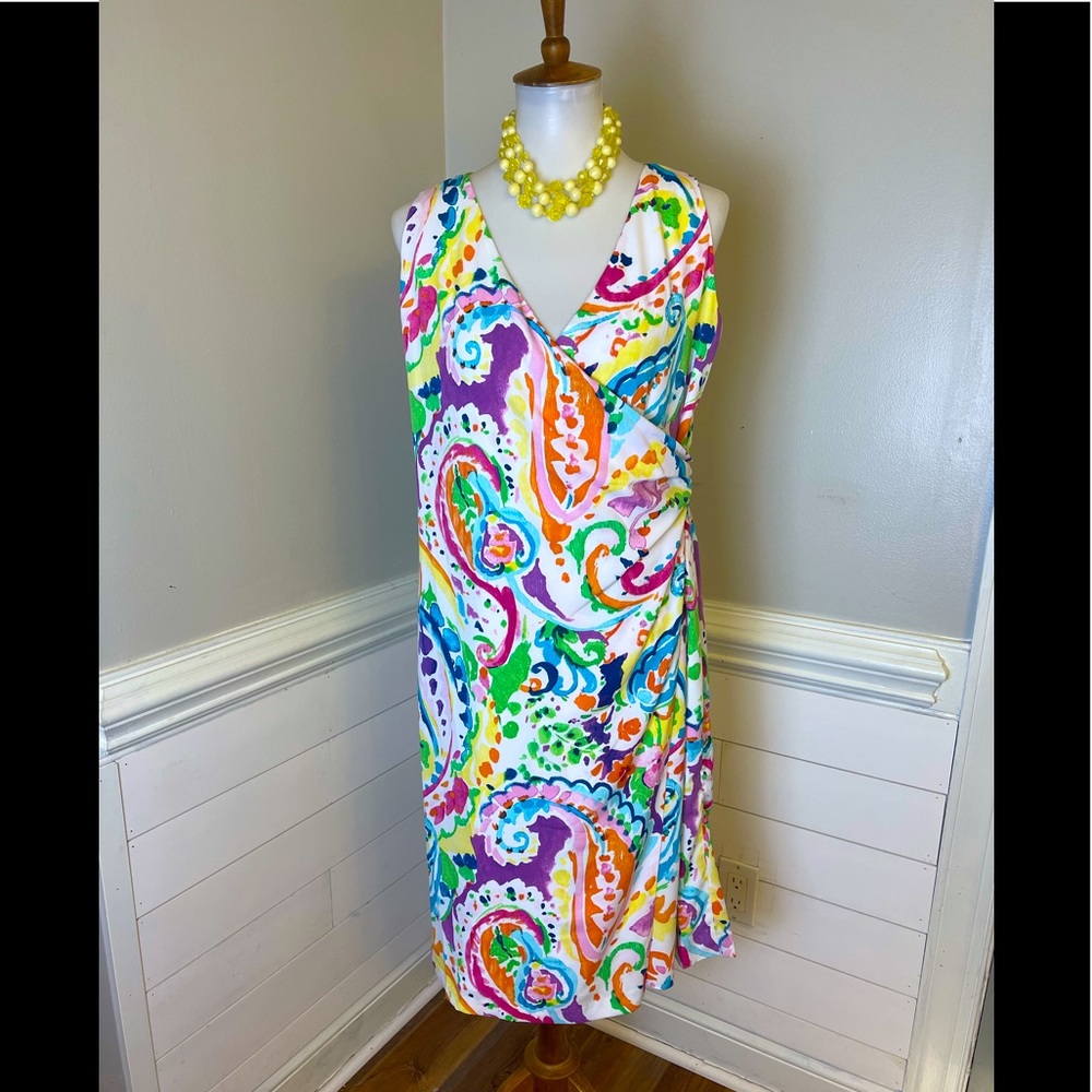 EUC LAUREN Ralph Lauren Faux Wrap Dress 12 💜🧡💛💙💚